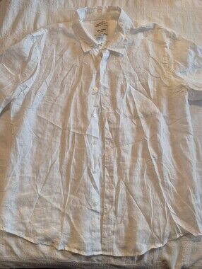 Thom Aaron men's XXL white 100% linen short sleeve button up shirt NWOT
